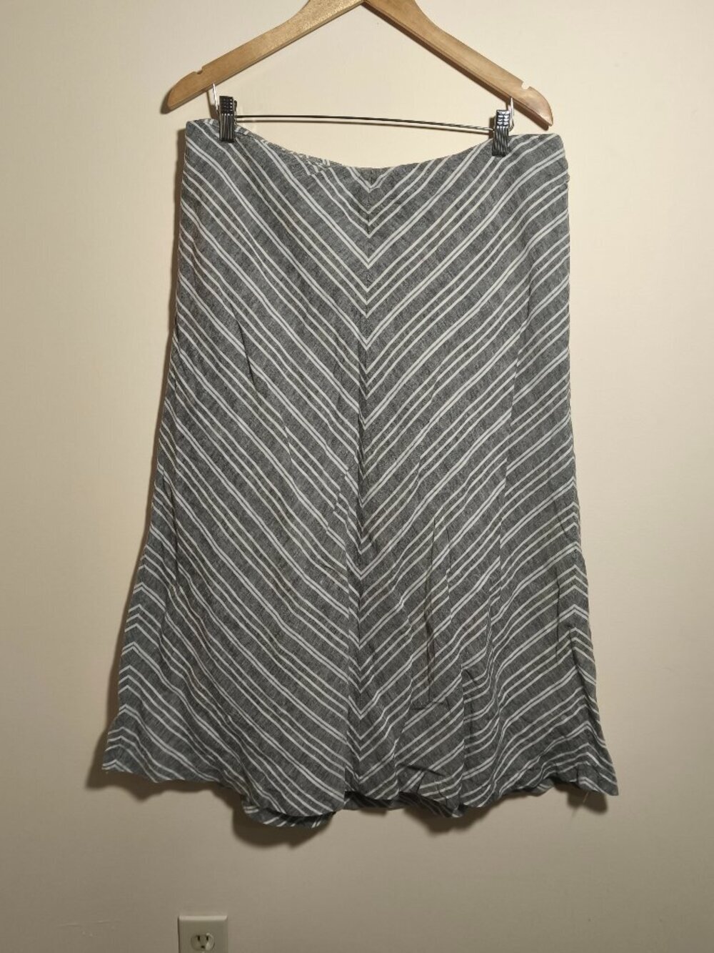 Talbots 100% Linen Striped Midi Skirt Cotton Lined sz 16 Black White Beach Chic